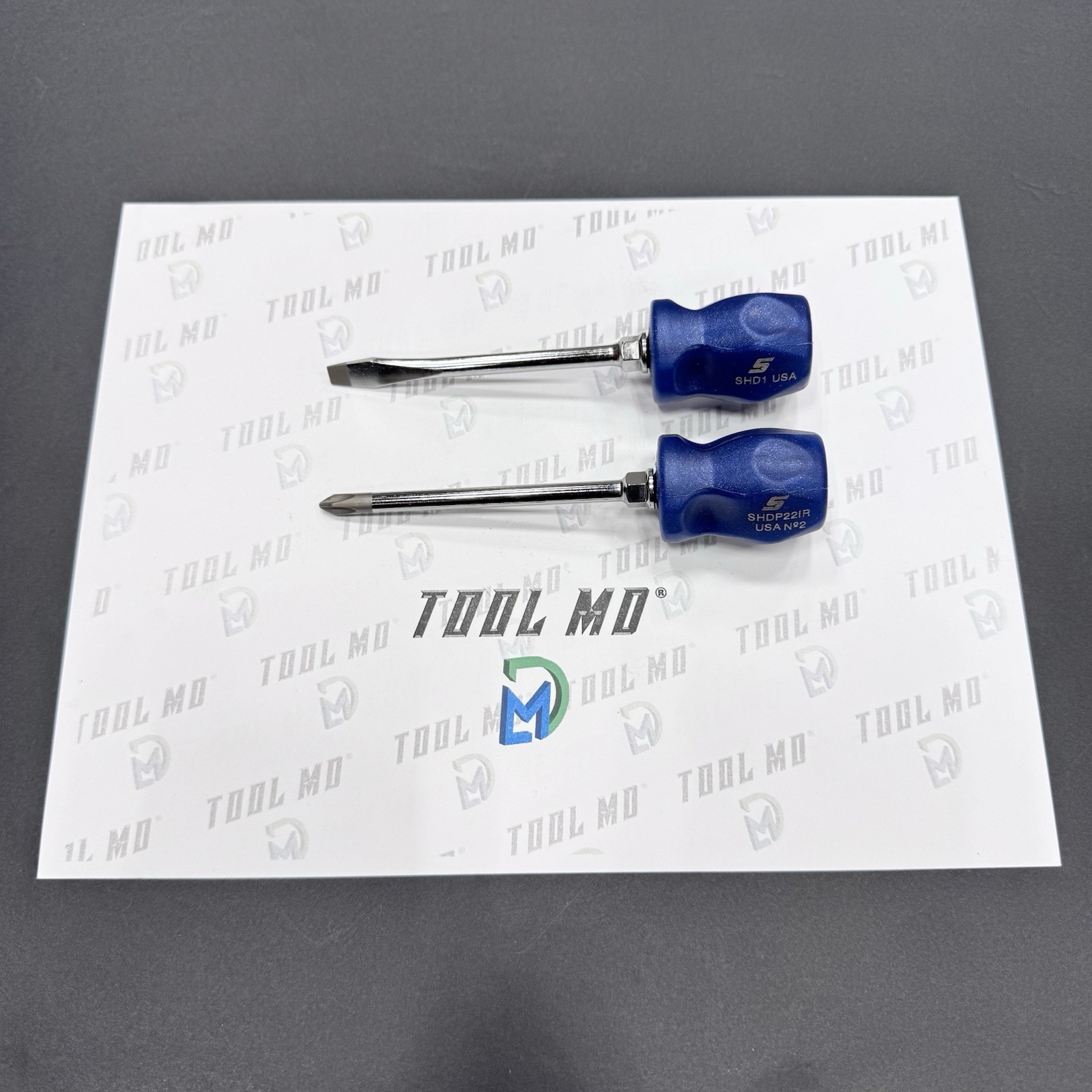 Snap-on Tools NEW 2pc POWER BLUE Stubby Handle Standard Shaft Screwdriver Set