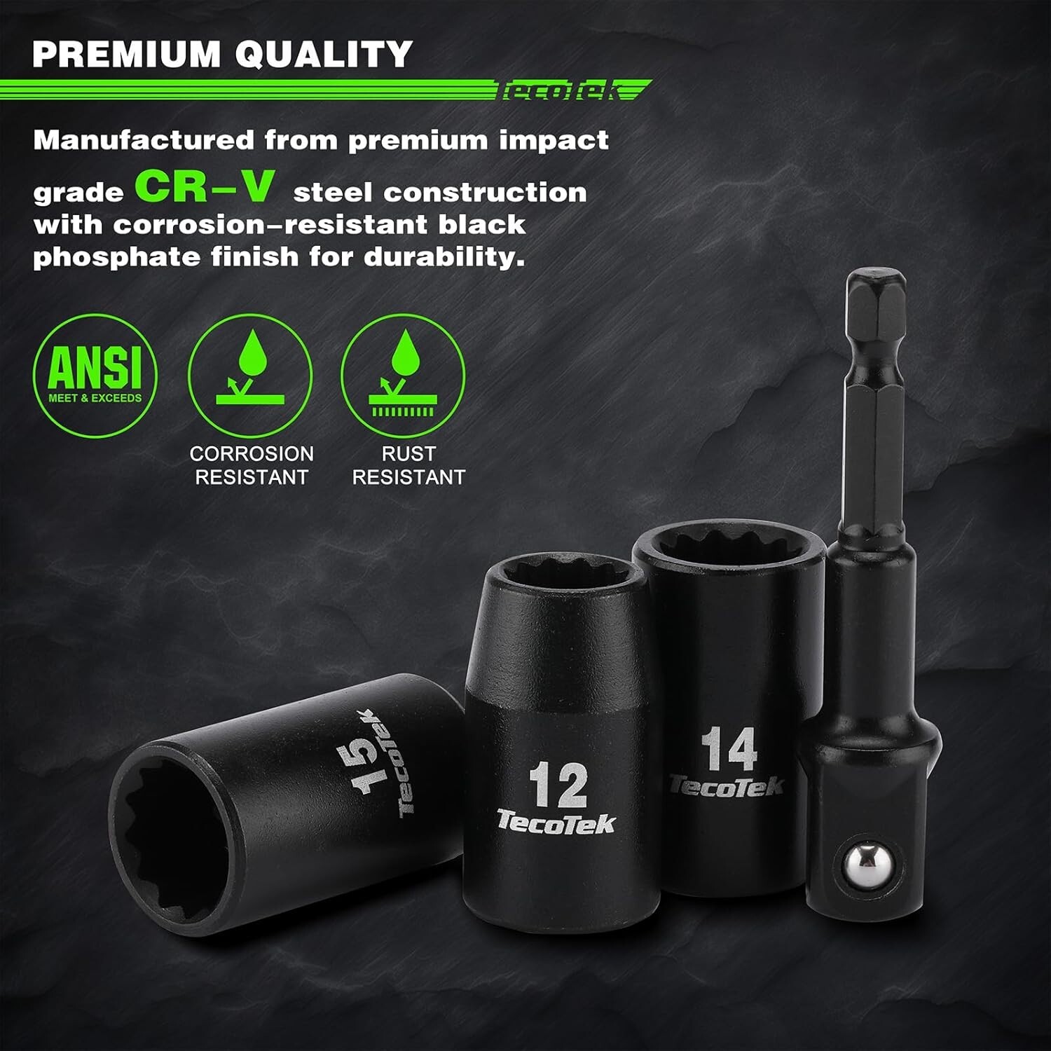 15 Pieces 1 2 Inch Drive Shallow 12 Point Metric Impact Socket Set