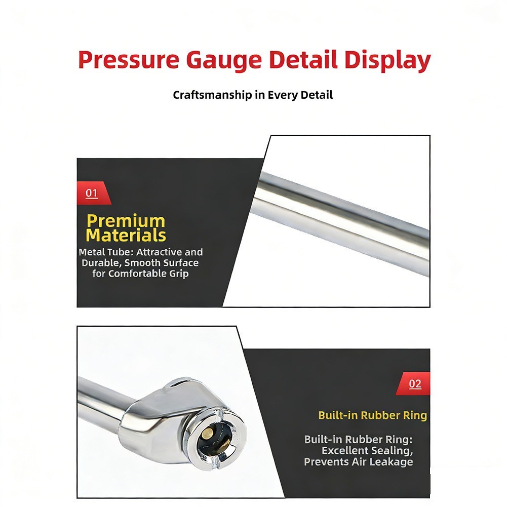 Heavy Duty Dual Head Air Gauge Stainless Steel 20-220 PSI for Truck RV