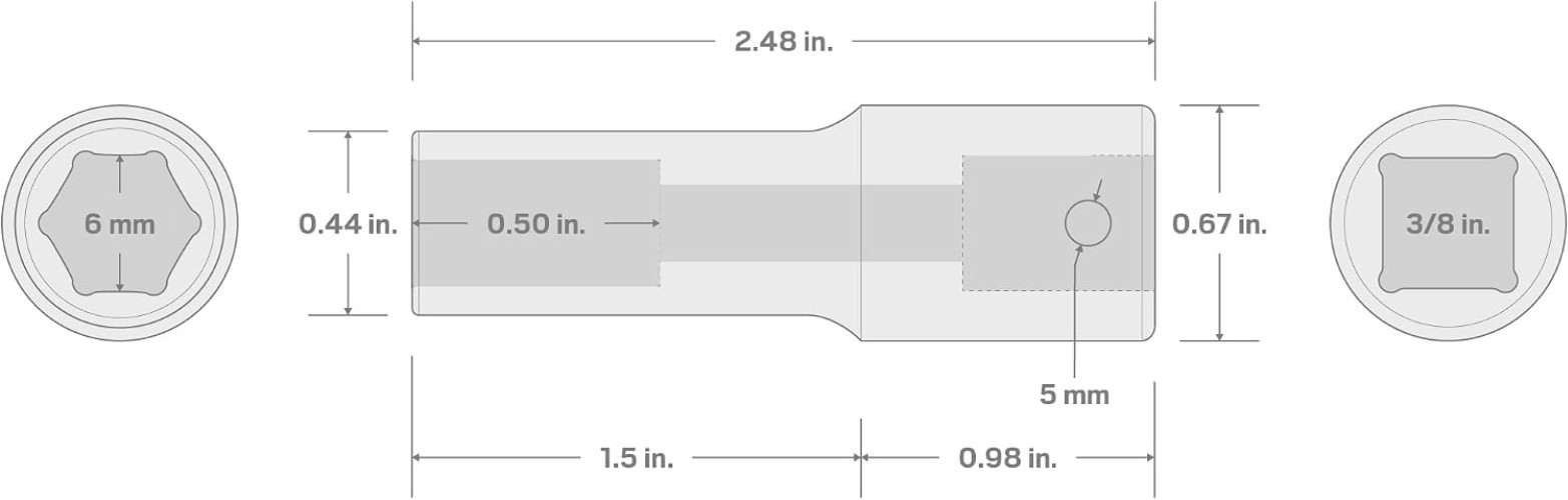 3/8 Inch Drive x 6 mm Deep 6-Point Impact Socket |