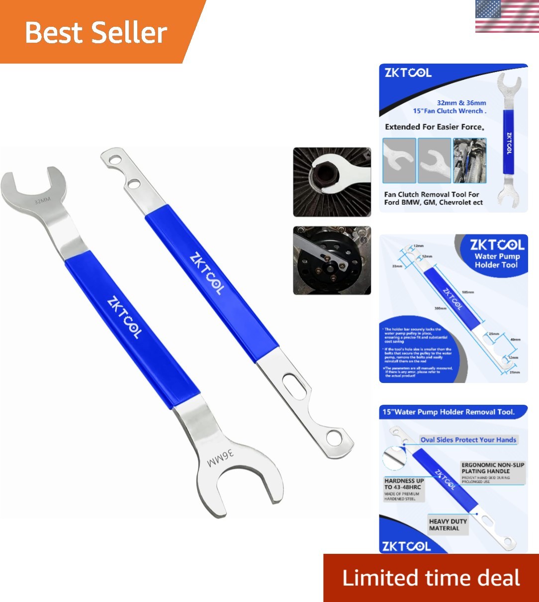 Professional-Grade 15-Inch Fan Clutch Wrench Set for Efficient Vehicle Repairs