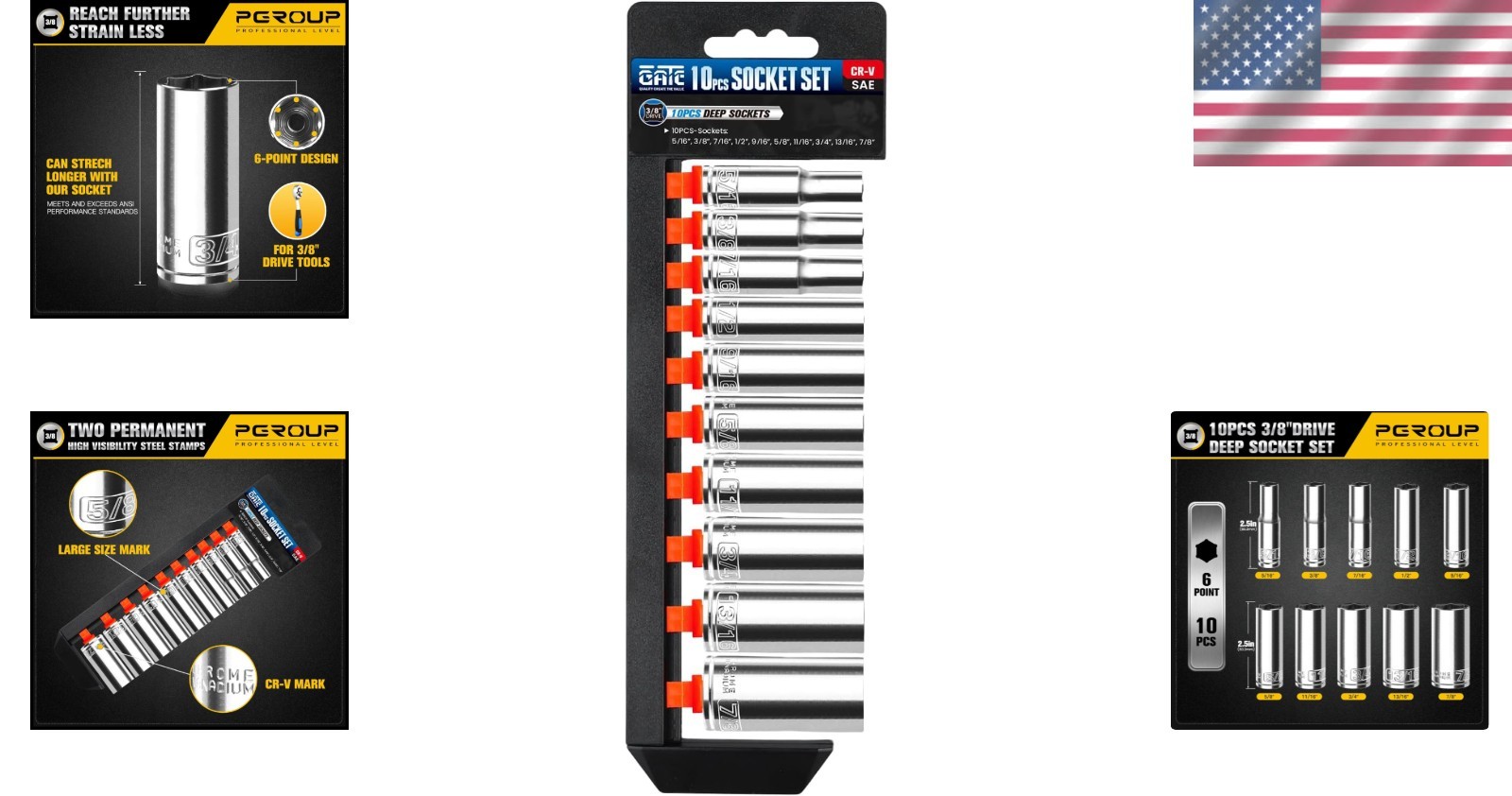 Durable 10PC Cr-V Deep Socket Set – 3/8″ Drive with High Visibility Markings