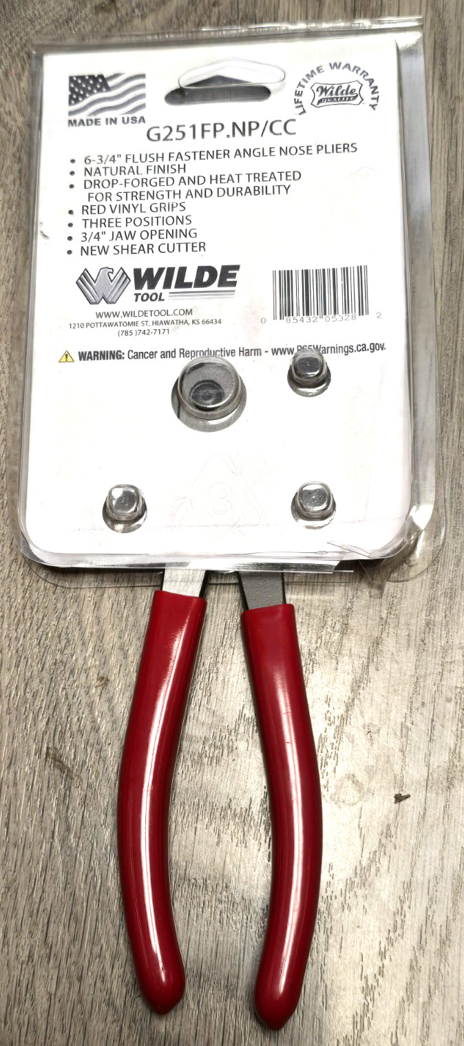 WILDE Tools USA G251FP.NP-CC 6-3/4″ Flush Fastener Angle Nose Slip Joint Pliers