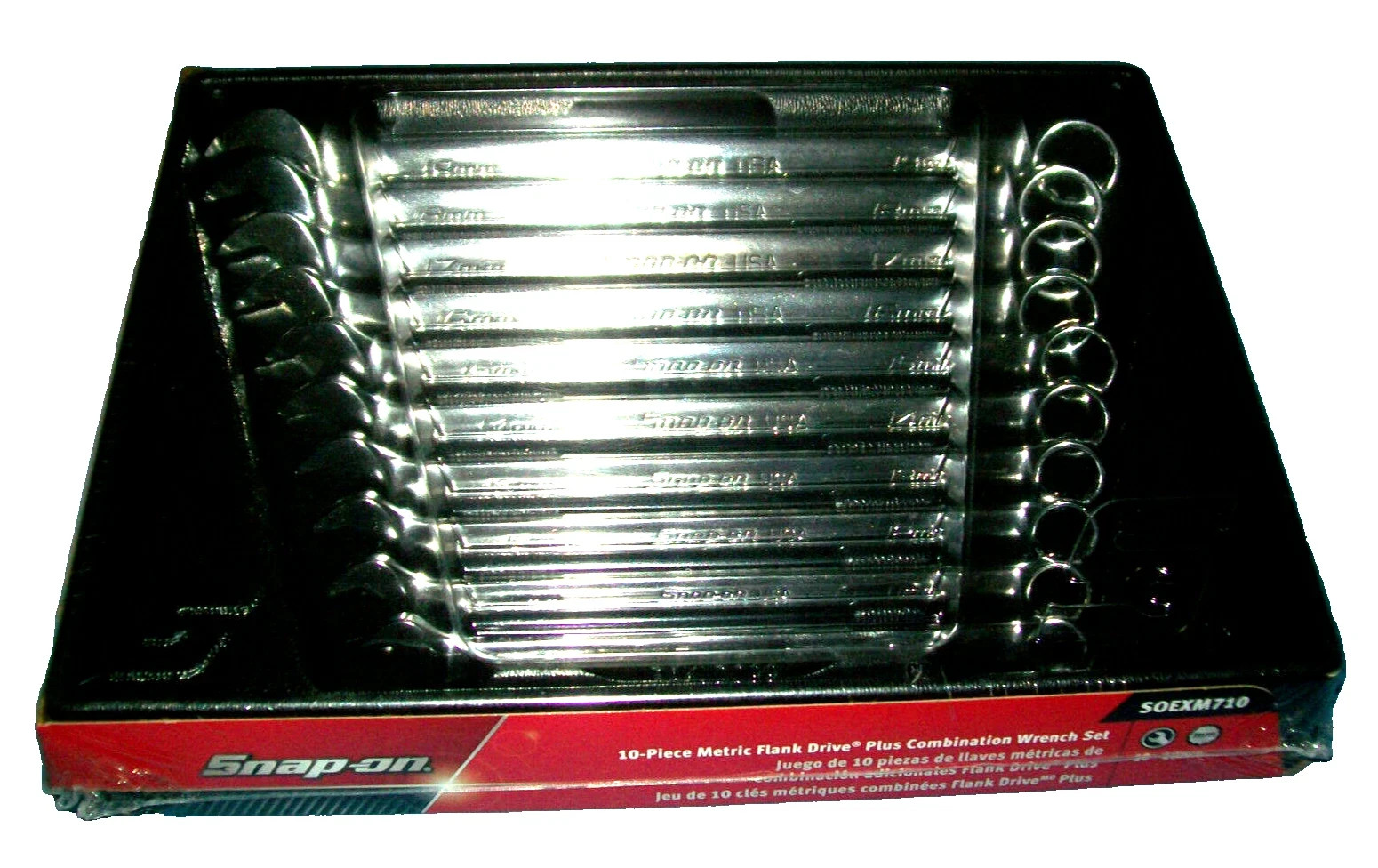 Snap-On 10-piece metric flank drive plus combination wrench set 10-19mm soexm710