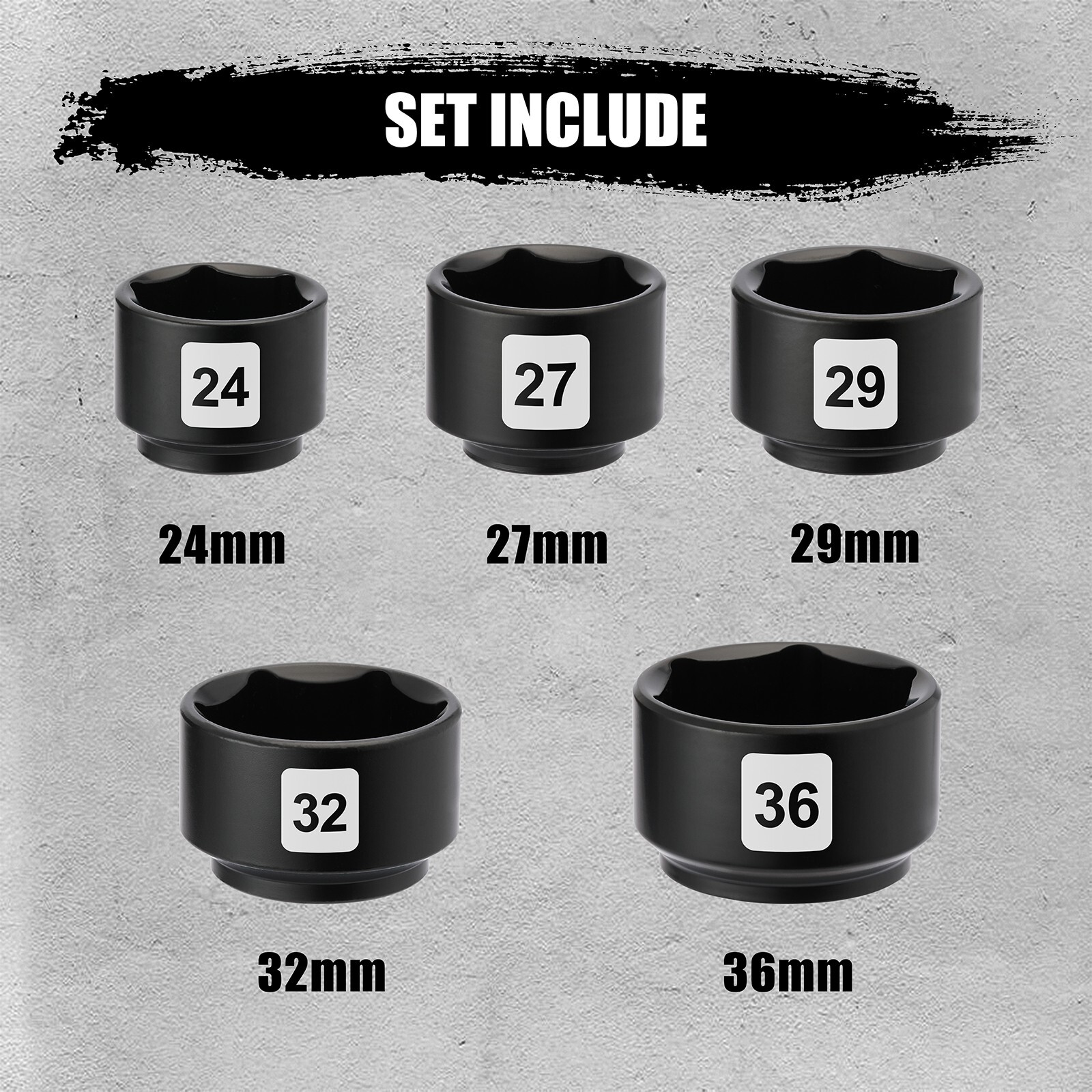 5 Piece 3/8″ Drive Low Profile Oil Filter Socket Set, Remover and Installer Tool