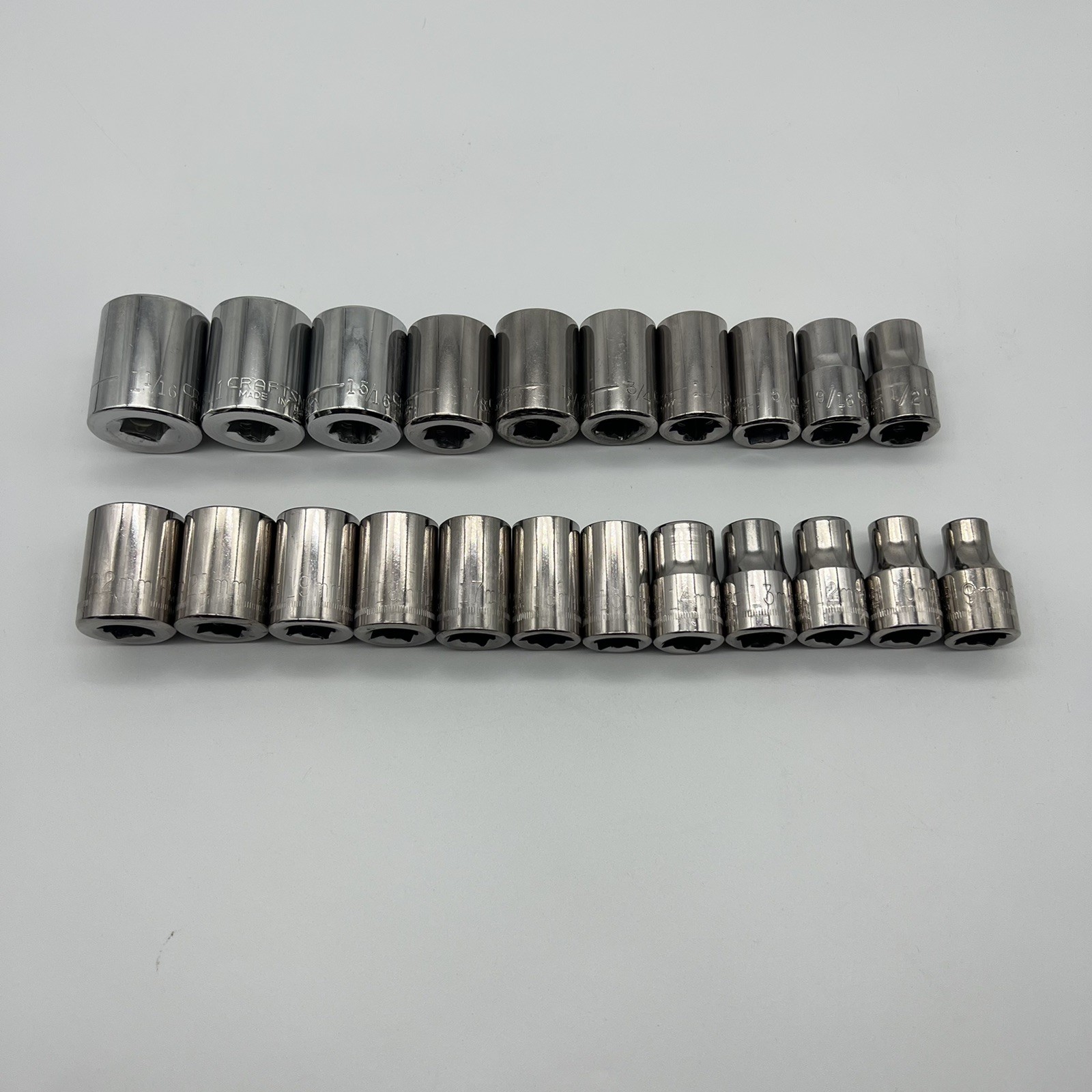 Craftsman 1/2” Drive Ratchet Metric And SAE Socket Set 24pc Made In USA