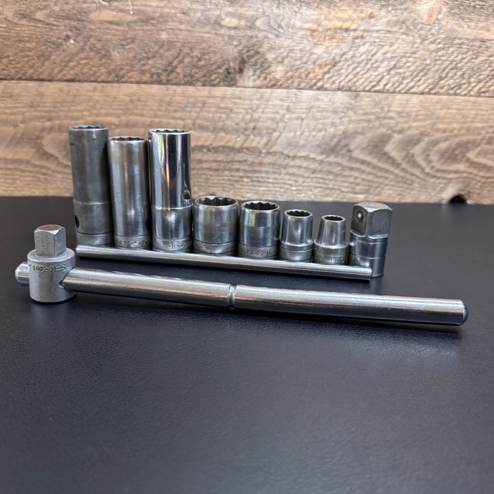 S-K Tools 1/2 Drive Socket Lot 12PT SAE Deep STD T-Handle Breaker Bar Cross Bar