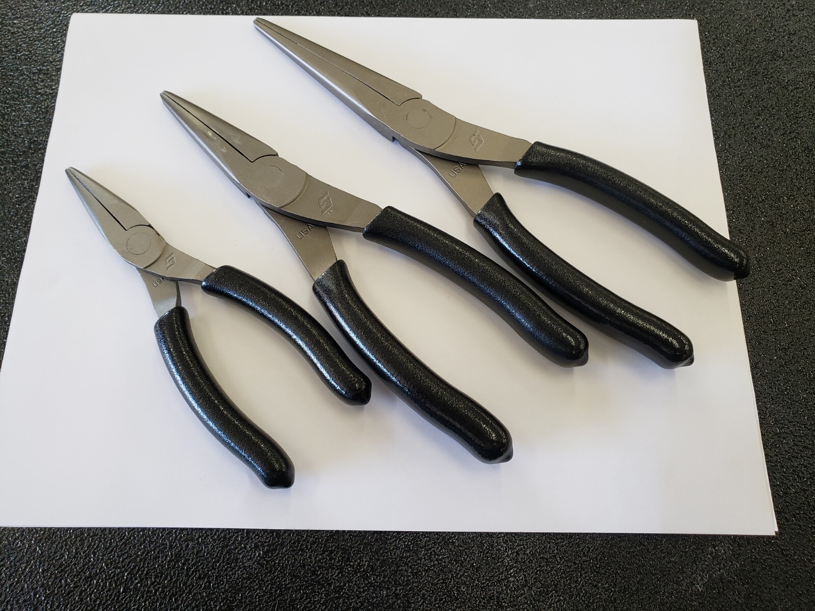 Snap-on Tools USA NEW 3 Piece BLACK Soft Grip Needle Nose Pliers Lot Set