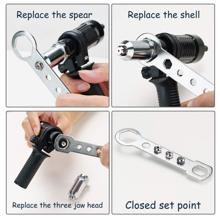 Cordless Electric Rivet Nut Tool Adapter, Steel, 450g, 2.4-4.8mm Rivet Sizes