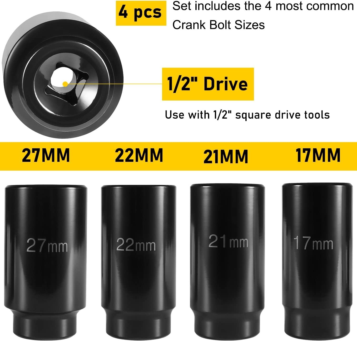 3X Power Harmonic Balancer Crank Bolt Removal Tool Socket Set 17 21 22 27mm 1/2″