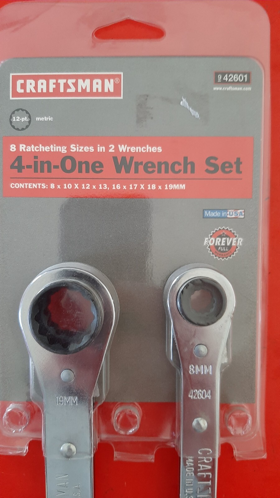 NOS Craftsman USA 4 in 1 One Metric Ratcheting Wrench Set 8 10 12 13 16-19 42601