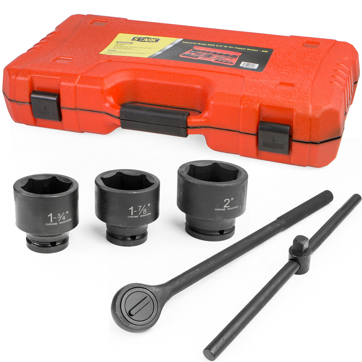 Stark USA 21PC 3/4 DR Inch Drive Tool Black Impact Ratchet Socket Set Standard
