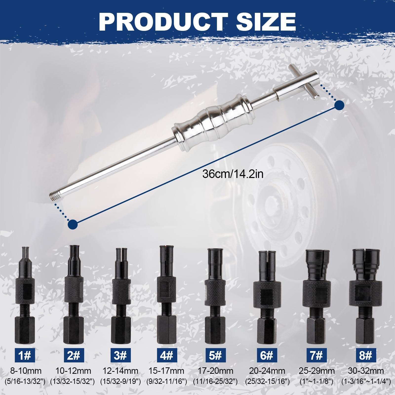 Extractor Rodamientos Internos 8-32mm con Martillo Deslizante 18 Pcs Blind Hole