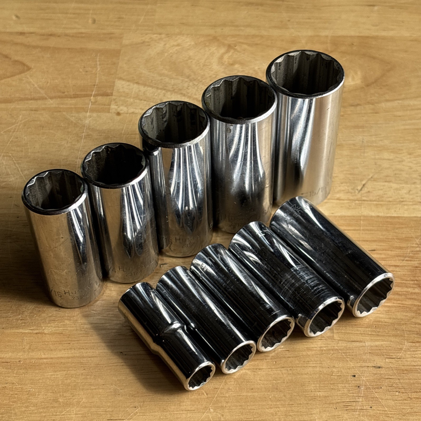 Husky SAE Deep Socket Set 3/8″ Drive 12 Point 10pc 3/8″ to 15/16″ Vtg USA