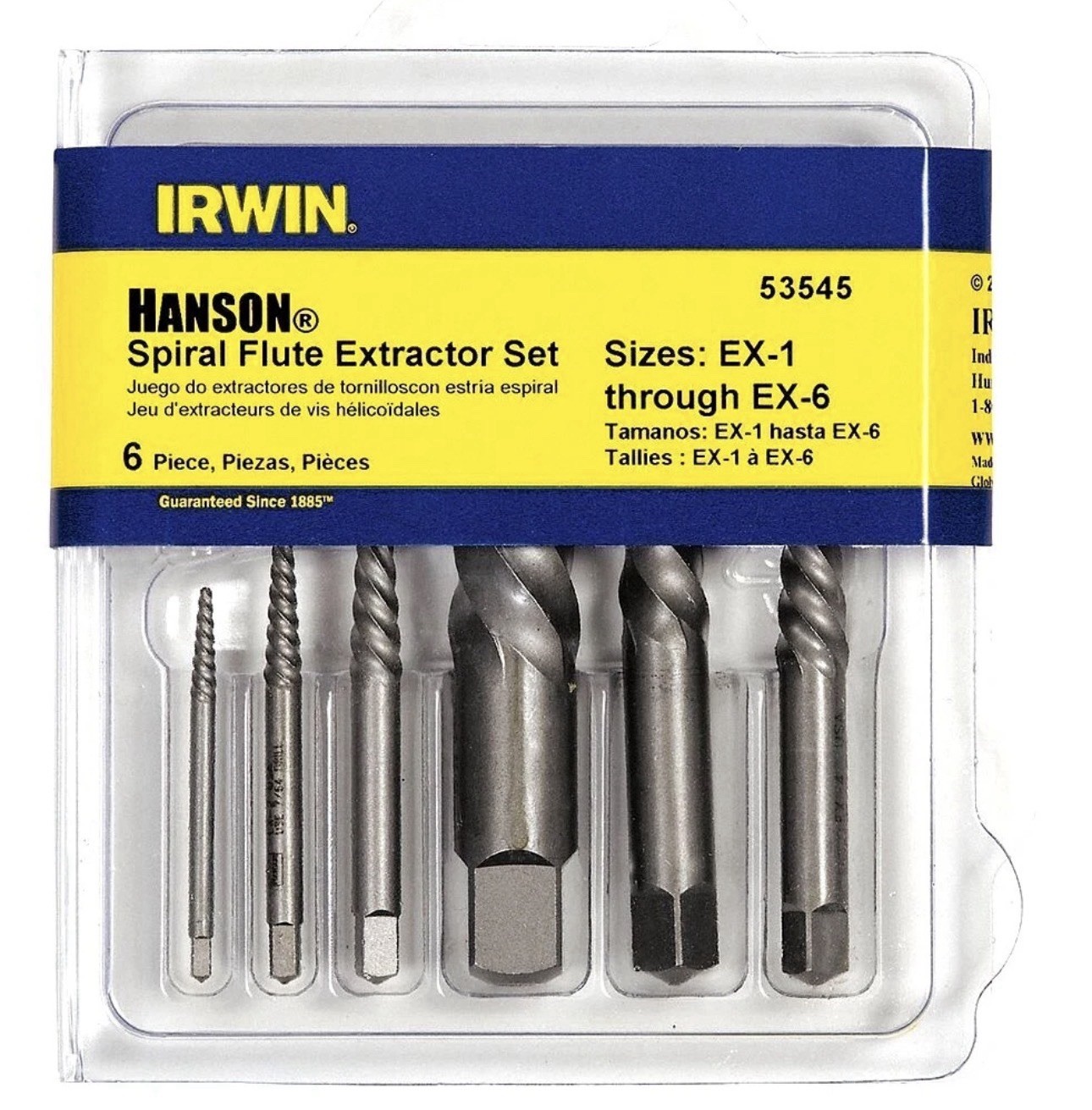 6 PIECE SCREW EXTRACTOR SET IRWIN HANSON #53545 SPIRAL FLUTE EX1-EX6 – USA