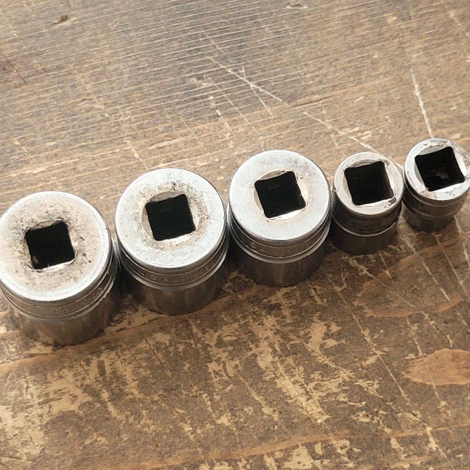 Snap On 3/8″ Drive 12 Pt Shallow Socket Set 7/8, 13/16, 3/4, 1/2, 3/8 F121-F281