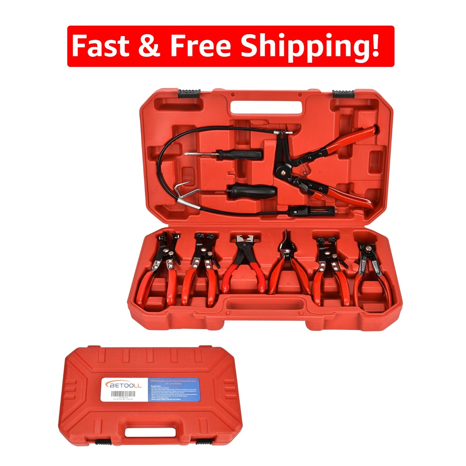 9pc Hose Clamp Pliers Set for Automotive Repair – Long & Ergonomic Design