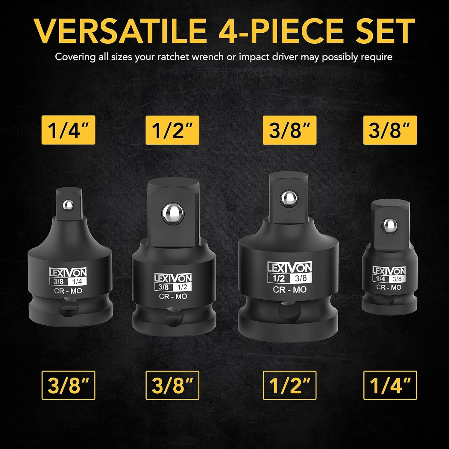 Durable Chrome Molybdenum Impact Socket Adapters Set for Drive Conversions
