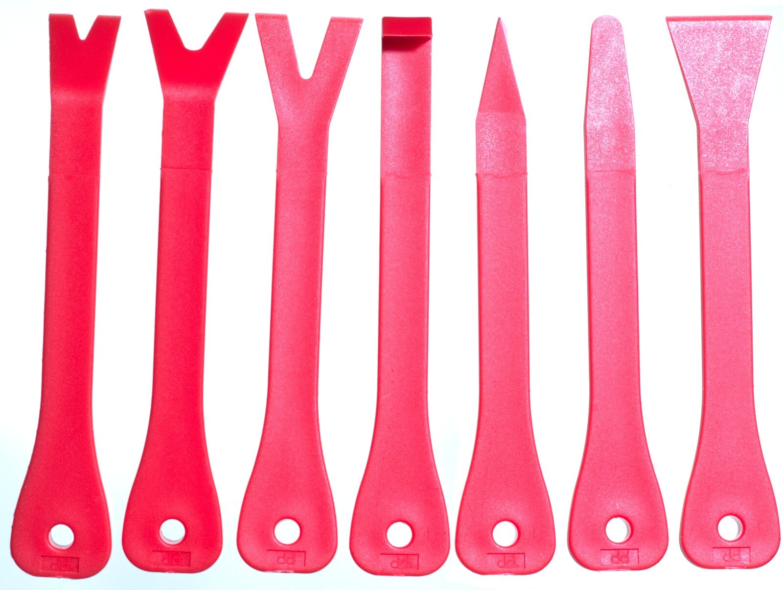 7 Piece Assorted 7in. Molded Red Plastic Interior Car Trim Remover Pry Bar Set