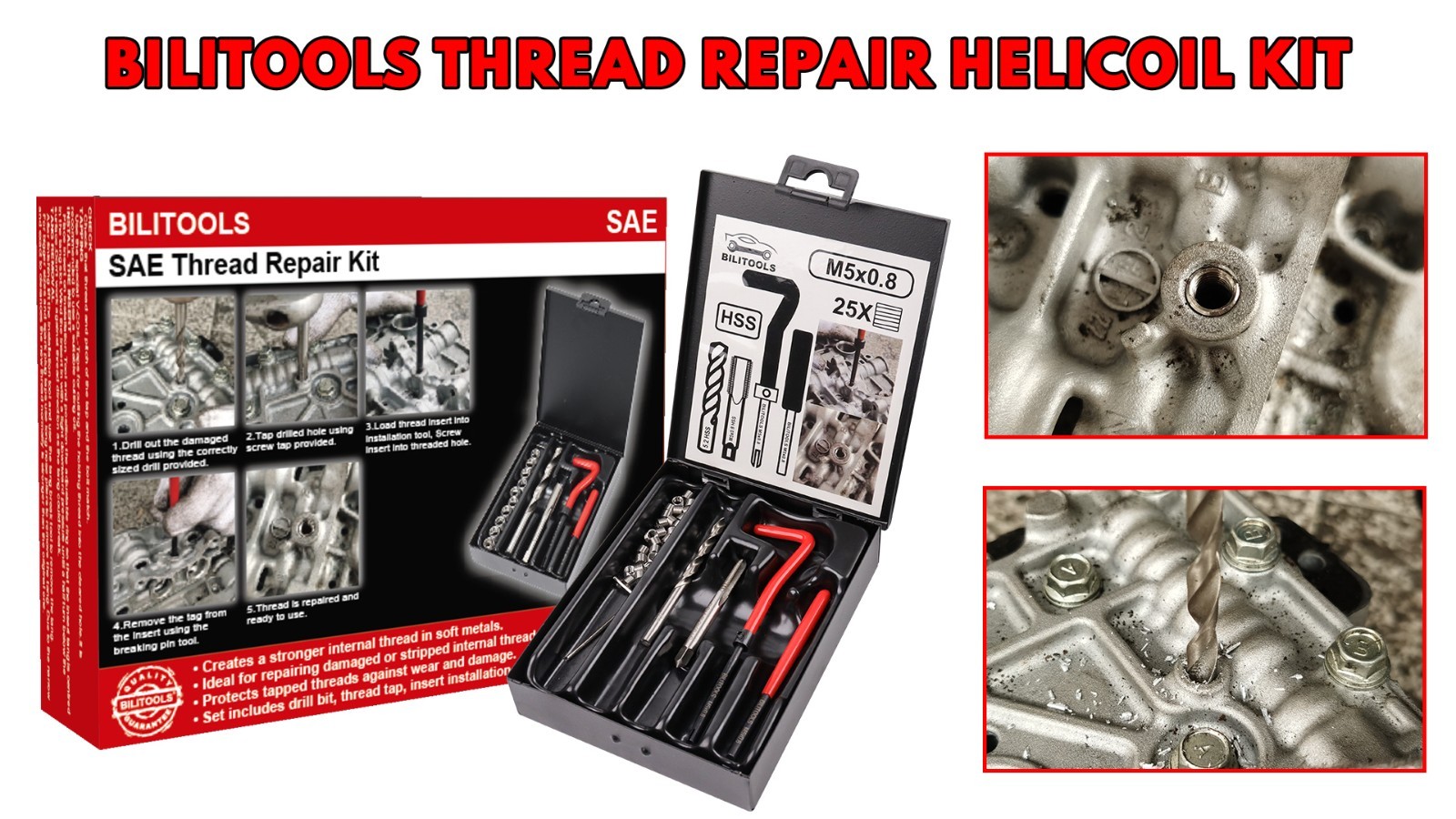 3/8-16 Inch Thread Repair Kit – HSS Helicoil Drill Set for SAE Repairs