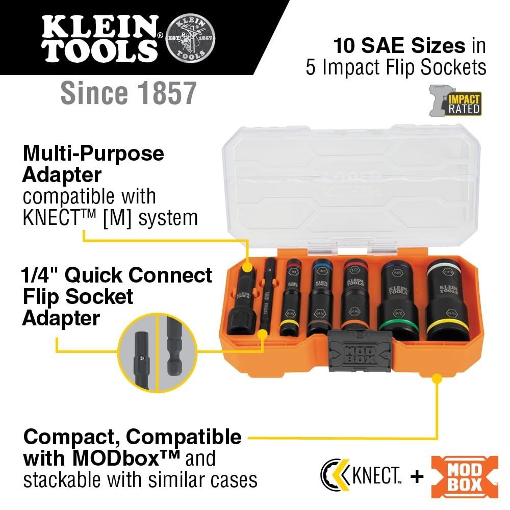 10-Piece SAE Impact Socket Set, Deep Depth, Color-Coded Flip Sockets, Adapters &