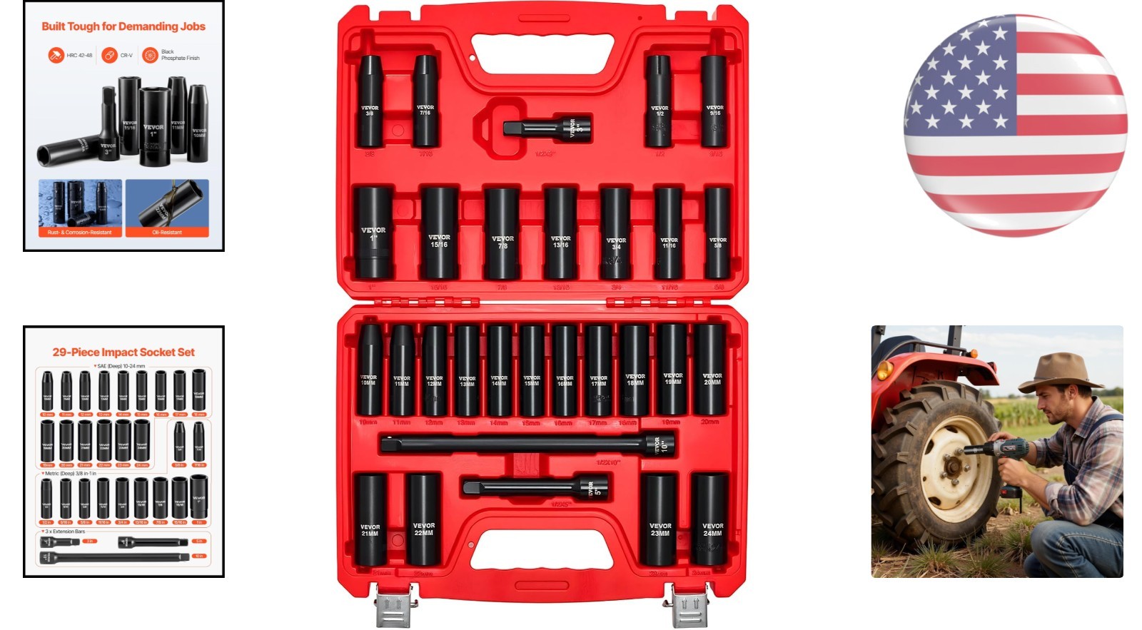 Precision Engineered 29-Piece Impact Socket Set – SAE & Metric Sizes Included
