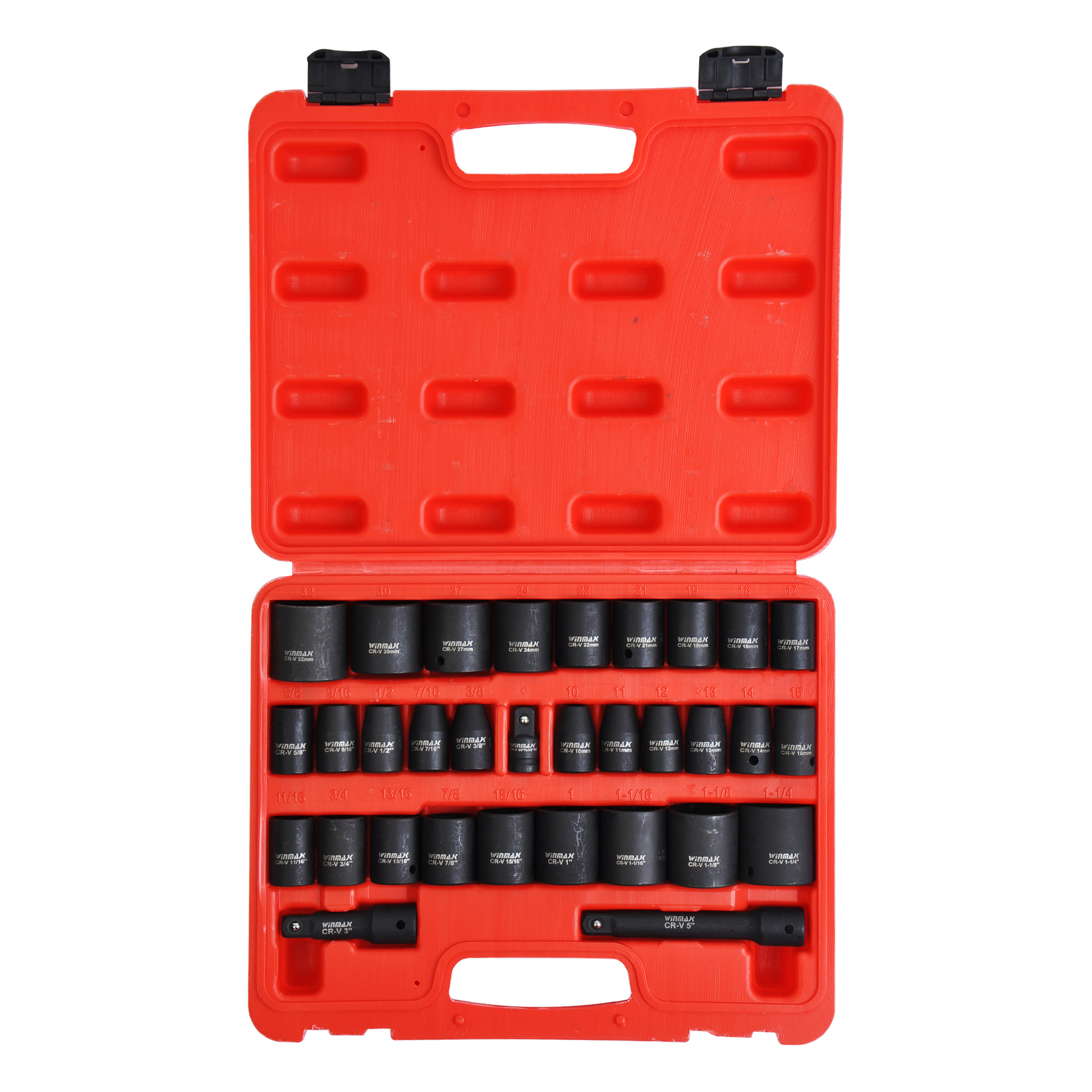 32pc 1/2″ Drive Master Impact Shallow Socket Set, SAE 3/8″-1-1/4″,Metric 10-32mm