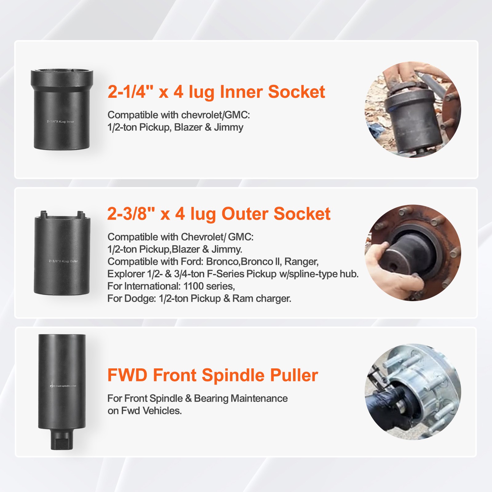 Uimoso 6-Piece Axle Hub Nut Socket Set with 1/2 Inch Drive Spindle Tool Kit