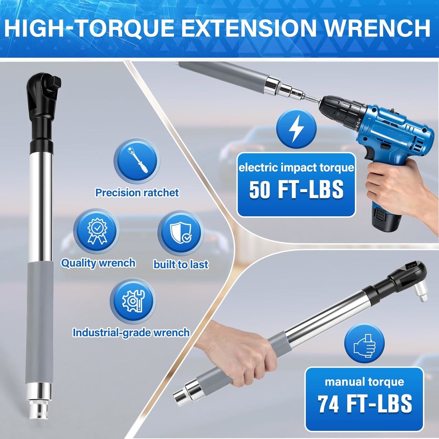 1/2″ Offset Extension Wrench Impact Ratchet Extender for Electric Drill 3/8″ 1/4