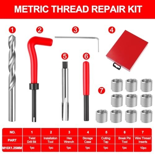 Metric Thread Repair Insert Kit M10x1.25mm Helicoil with Drill Bits Taps and