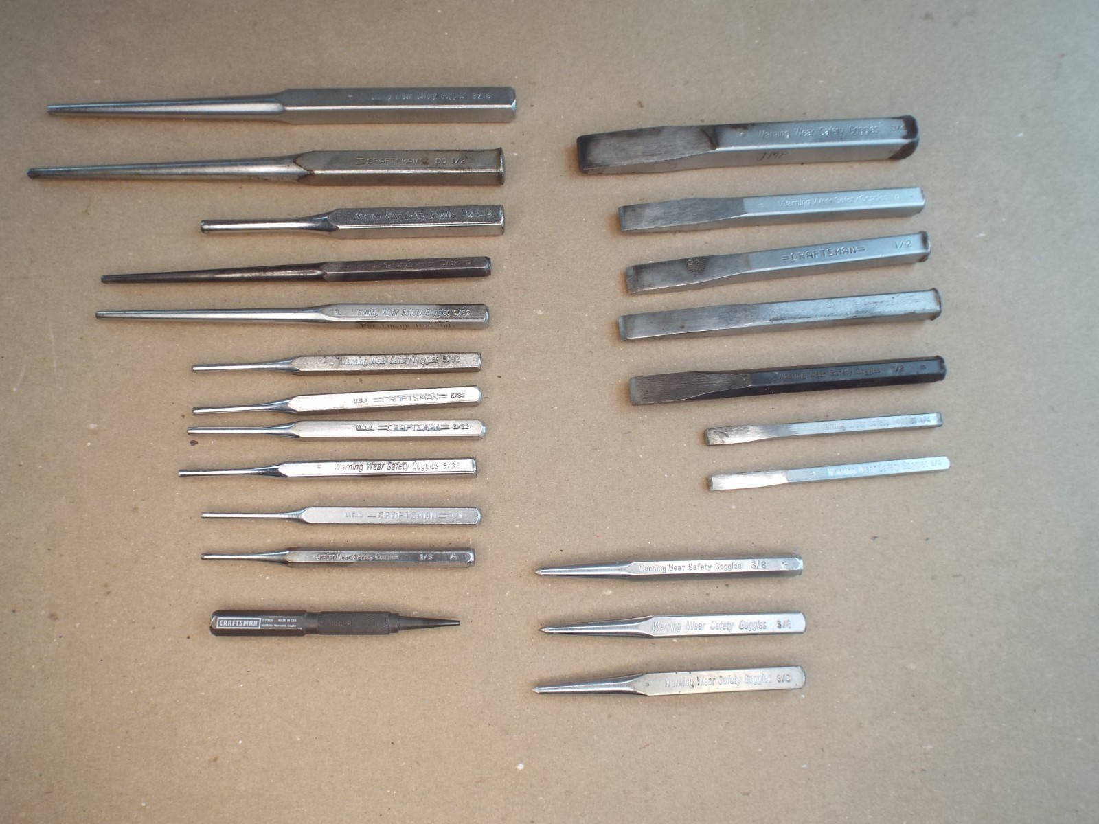VTG 22 Pc Craftsman Chisel, Punch, Pin Punch Lot USA for Parts / Repair – (Read)