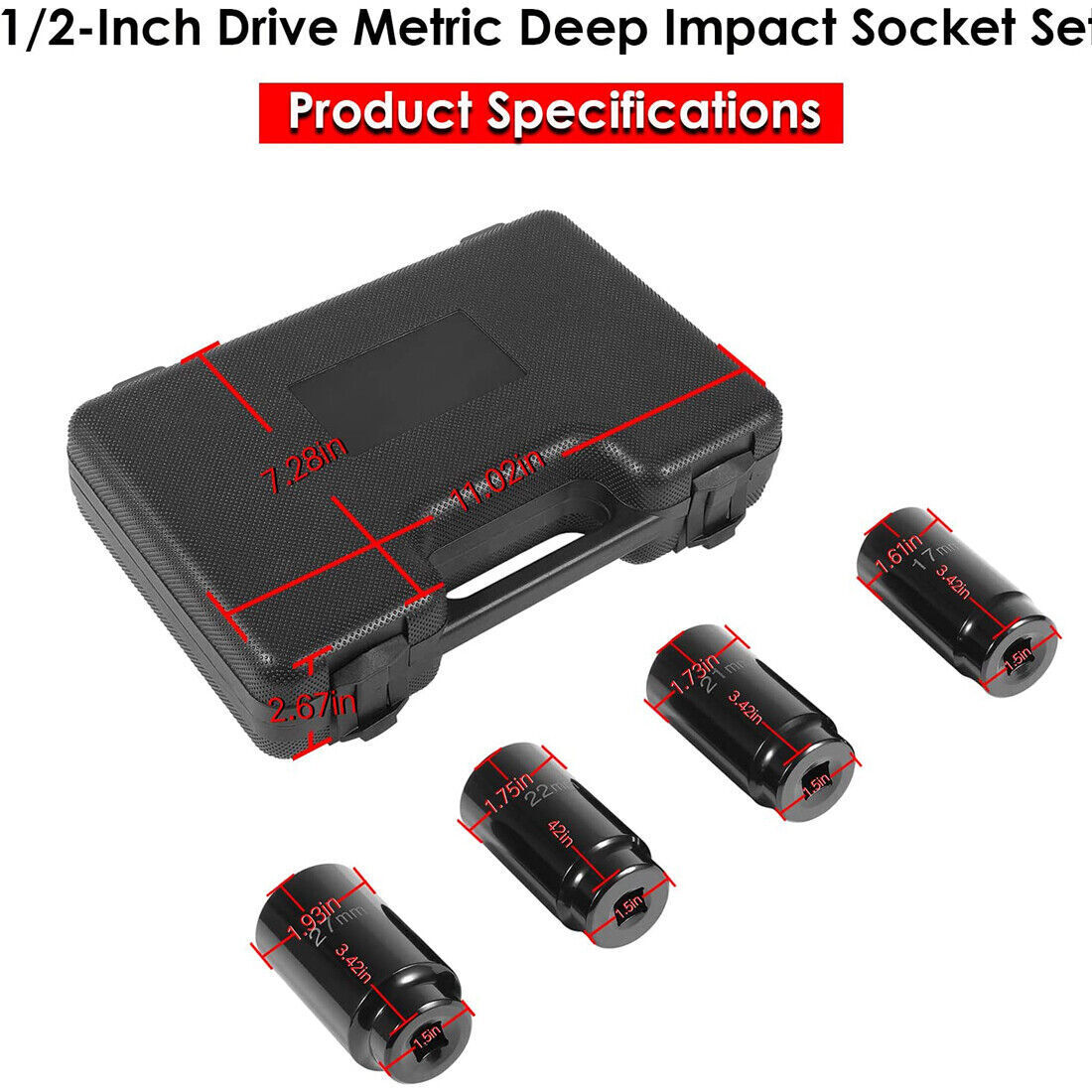 Crank Bolt Socket Set, 17MM/21MM/22MM/27MM Harmonic Balancer Socket Set