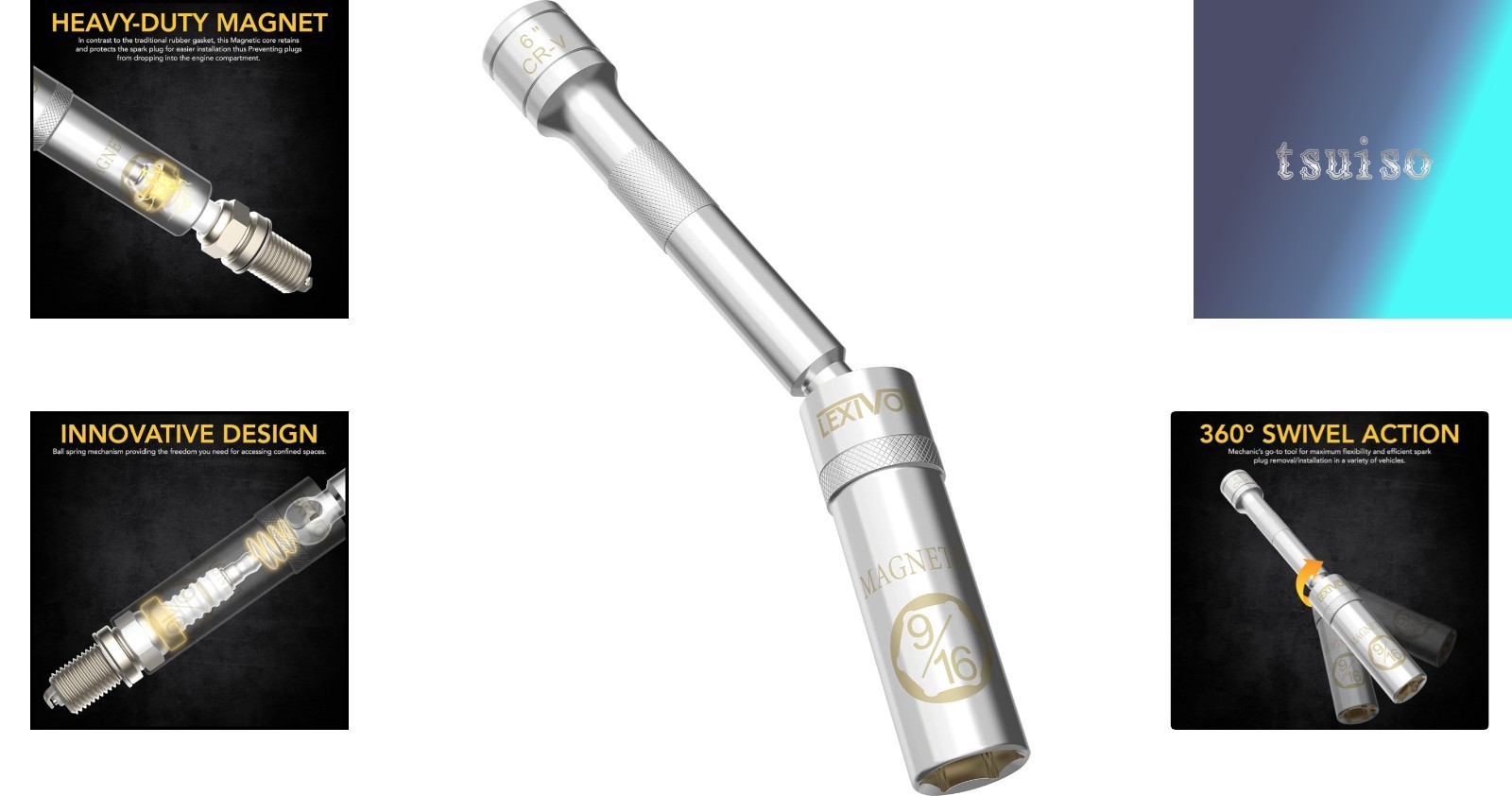 Innovative 6-Inch Thin Wall Magnetic Spark Plug Swivel Socket for Truck Service