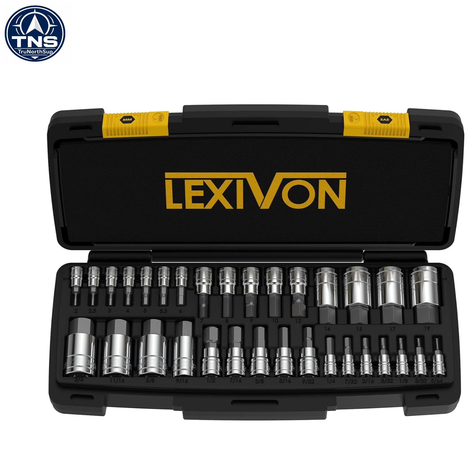 Lexivon Master Hex Bit Socket Set 32-Piece SAE Metric S2 Steel Chrome Finish