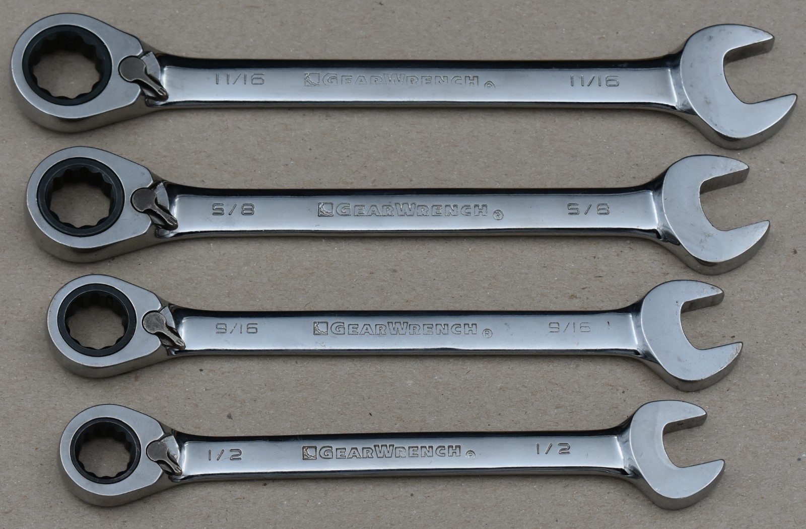REVERSIBLE RATCHETING GEARWRENCH, 1/2″ – 11/16″ SAE, 12-POINT, SET OF 4