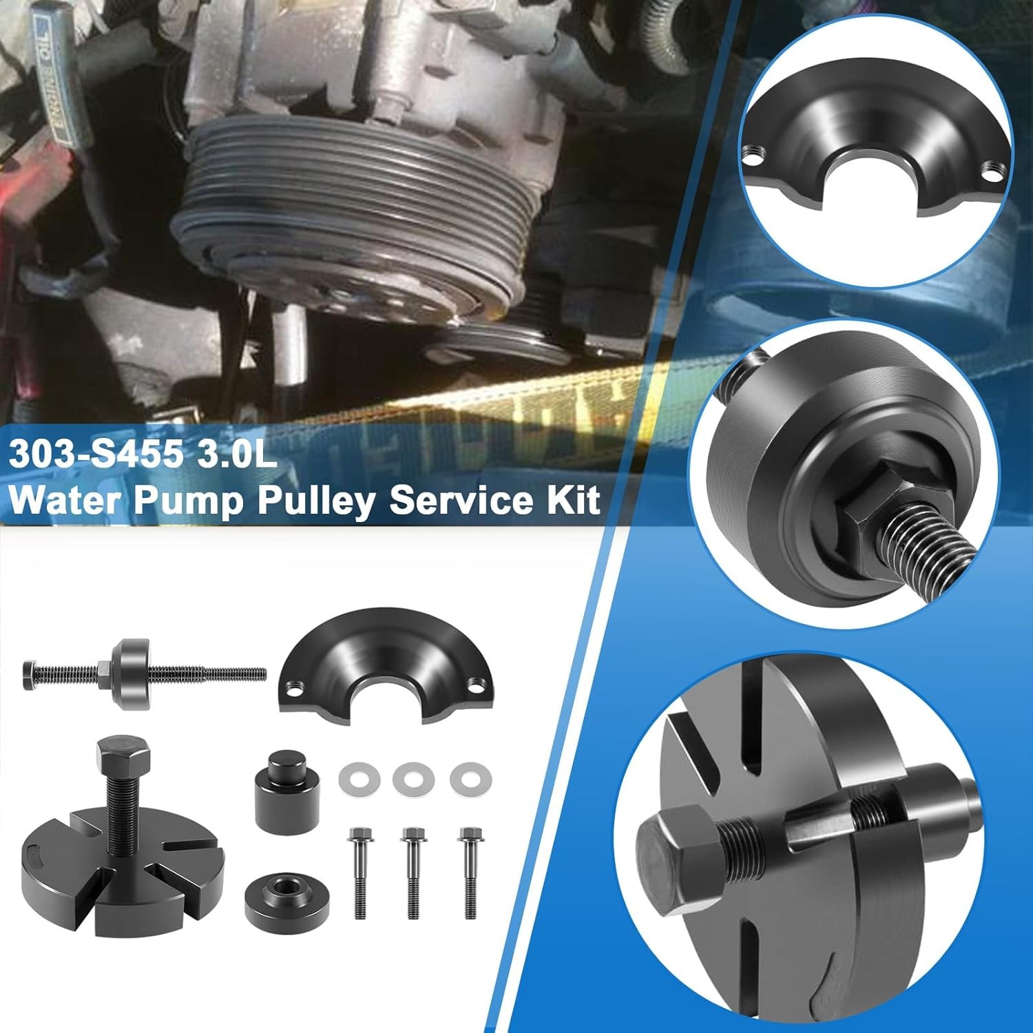 303-S455 Water Pump Pulley Service Kit For 2001-2003 Ford Escape Taurus 3.0L