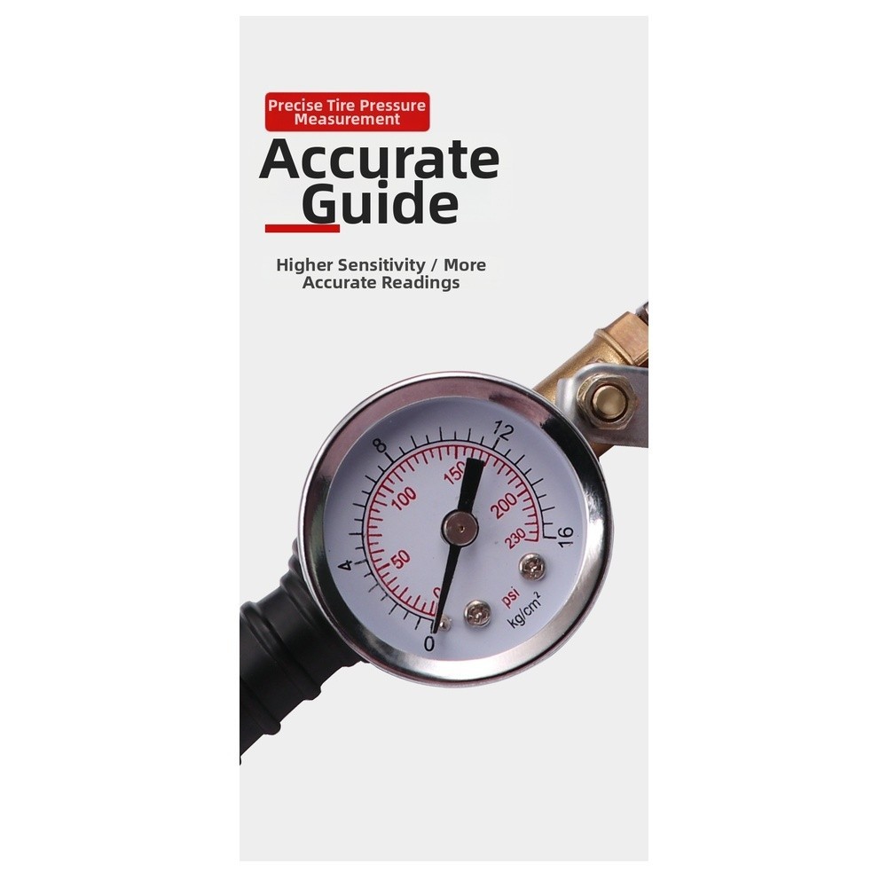 Heavy Duty Tire Air Pump Hose Extension with Pressure Gauge and Elbow Connector