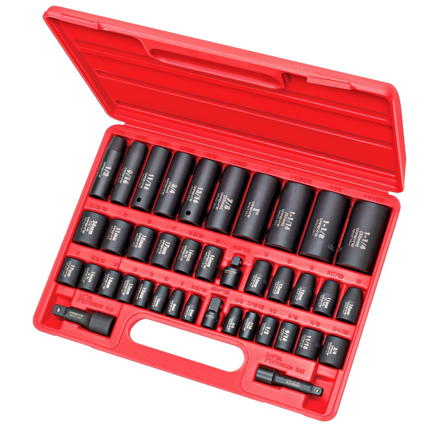 CARBYNE 40 Piece Impact Socket Set, SAE & Metric, Standard and Deep Sockets, …