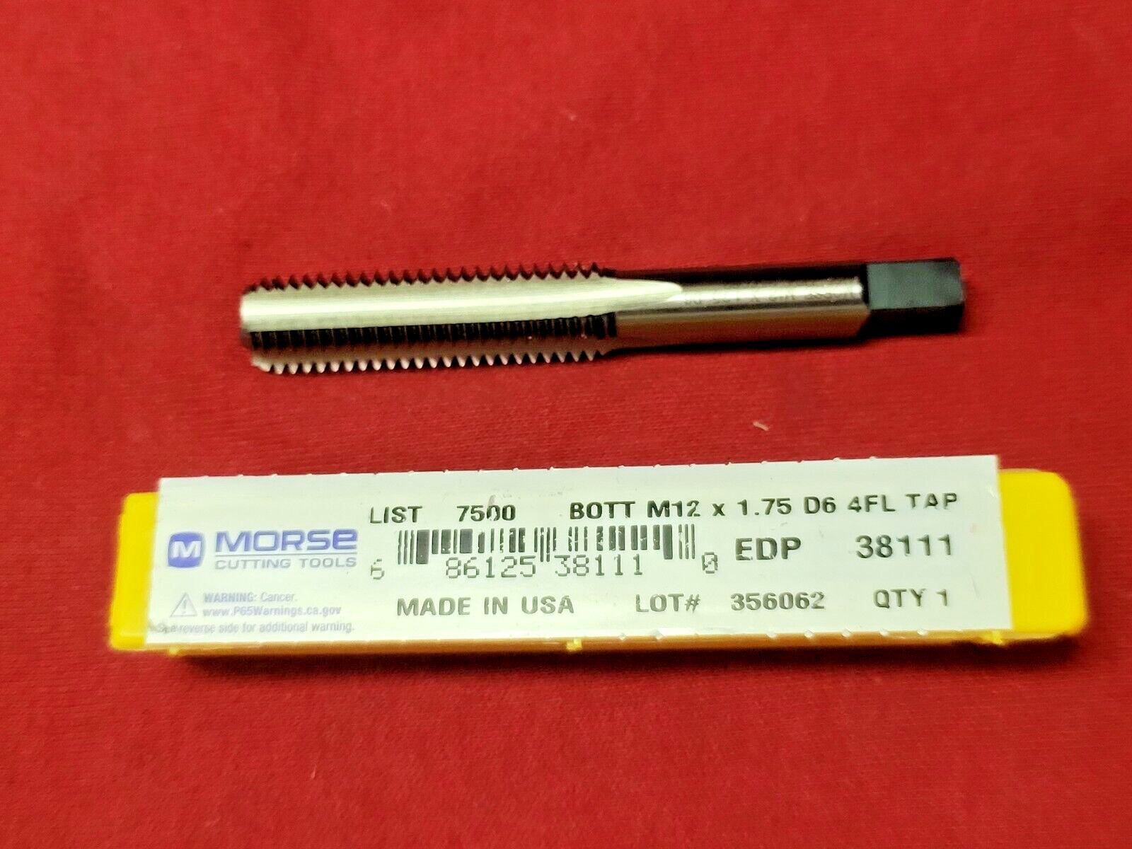 M12 X 1.75 12MM Bottom Tap Morse MT3838111 HSS Hand Tap D6 USA