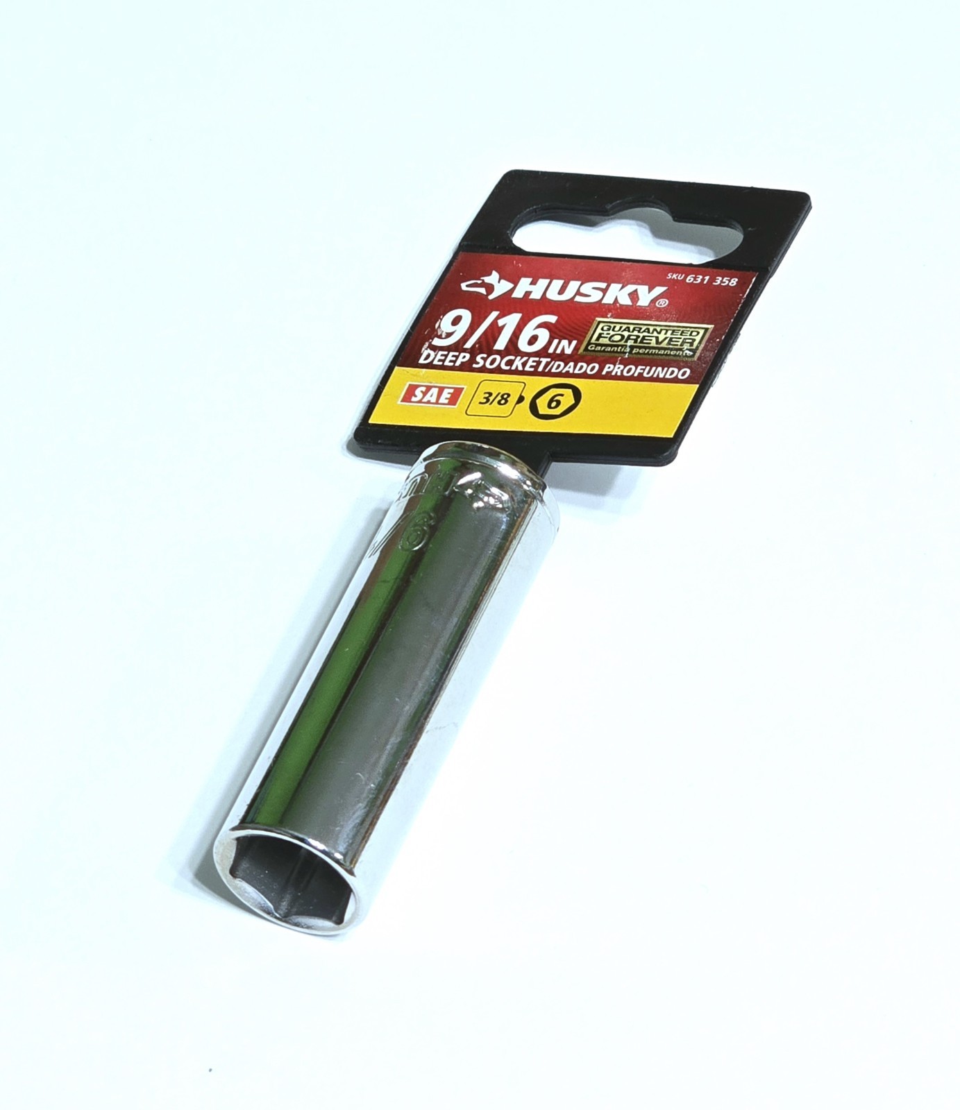 HUSKY 631-358, 9/16″ Deep Socket for 3/8″ Drive, SAE, 6-Point, Chrome Finish