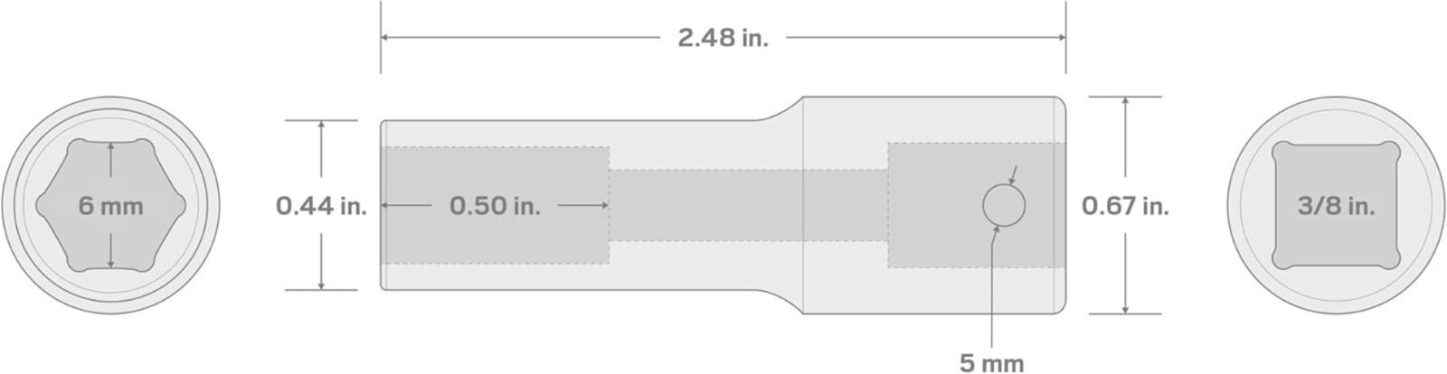 3/8 Inch Drive x 6 mm Deep 6-Point Impact Socket |