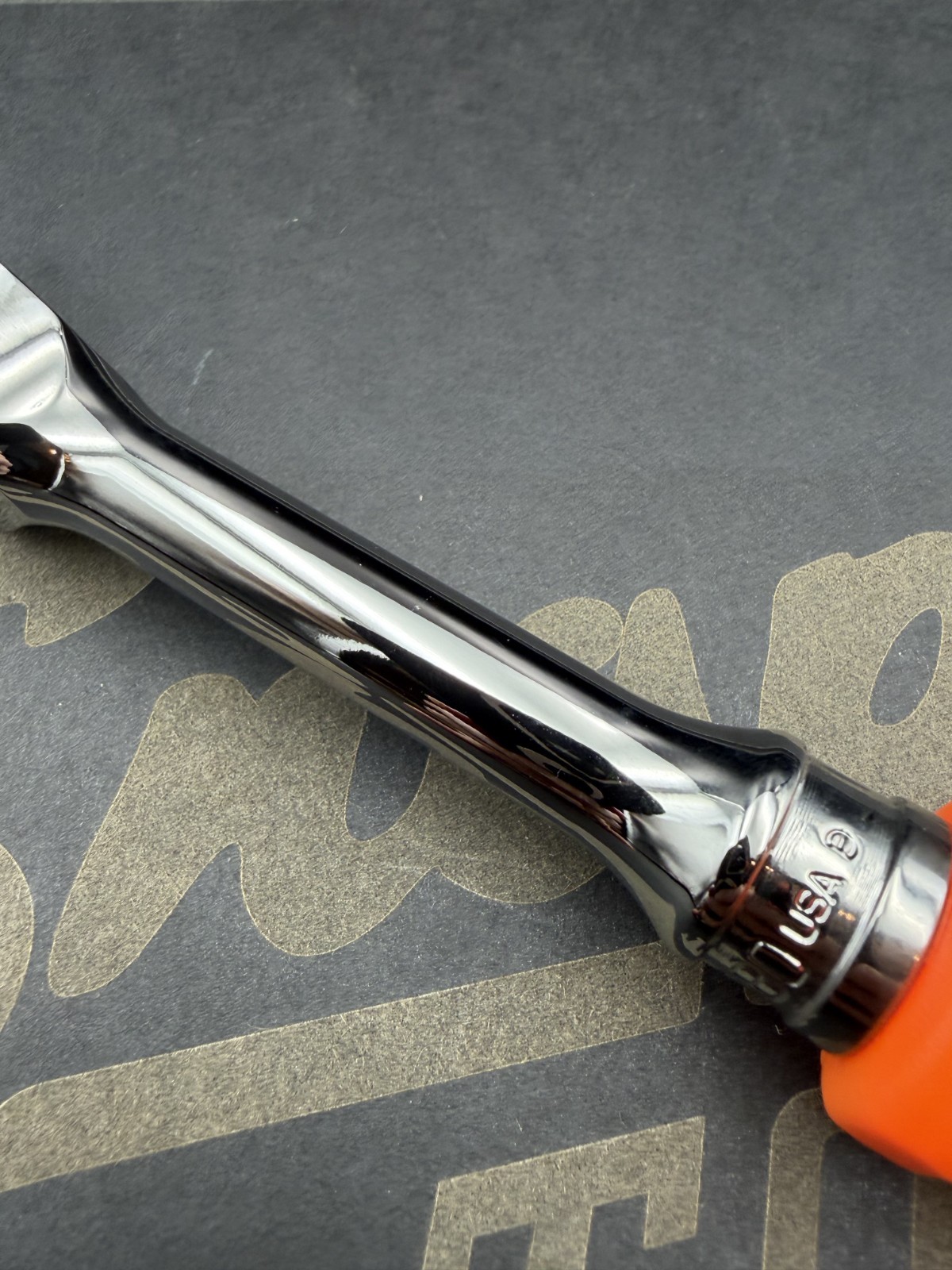 Snap-on FHD80 NOS NON-USA Stamped Head ORANGE 3/8″ Dr Hard Grip Ratchet