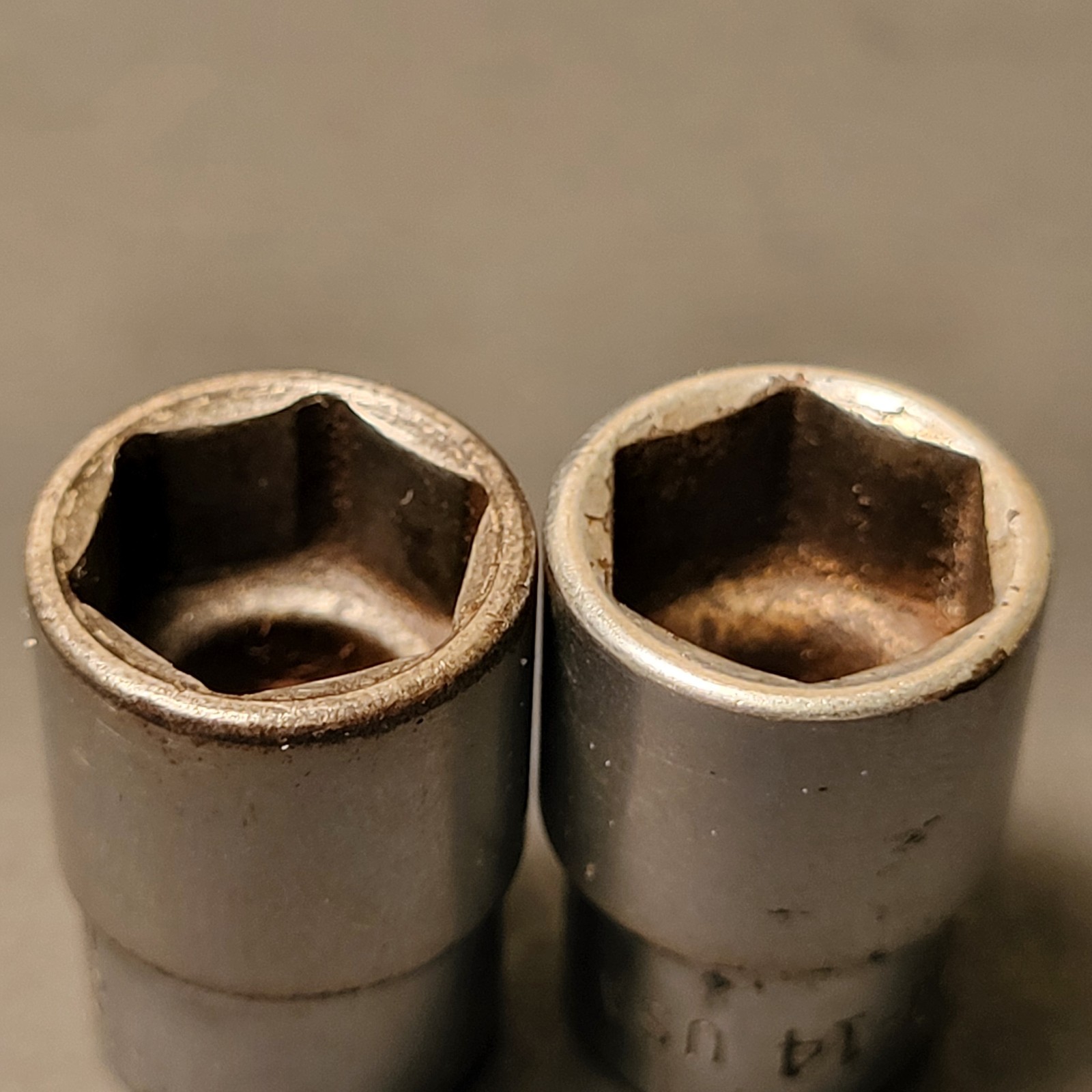 Snap On 5 piece 1/4” drive sockets 6 point 7/16” 14mm 3/8” 11/32” 9/32”