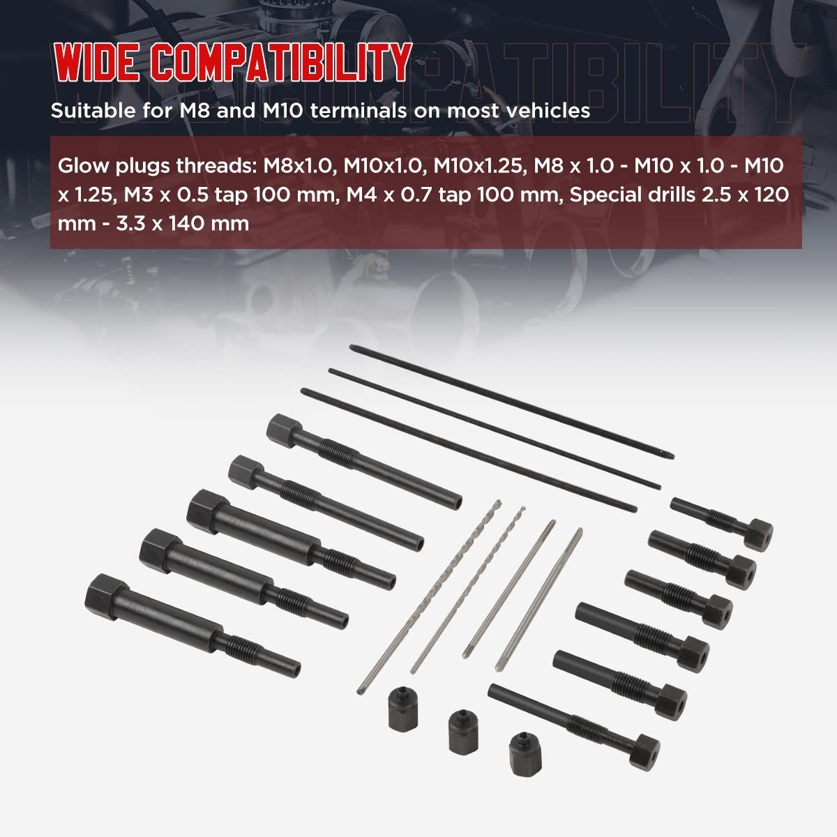 22PCS Glow Plug Removal Tool Kit – High Hardness M8 & M10 Extraction Tools, Easy