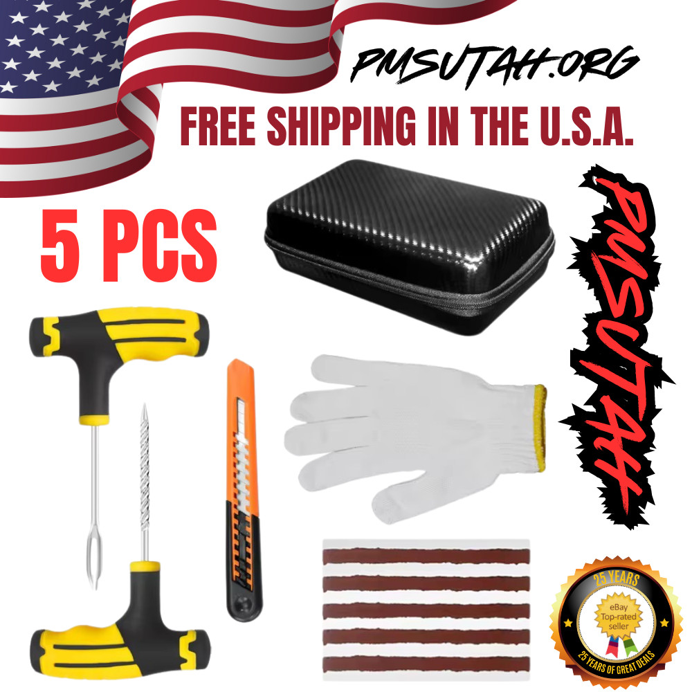 5 Pc Car Truck Auto Road Emergency Tire Repair Plug Kit Waterproof Case Kit Box