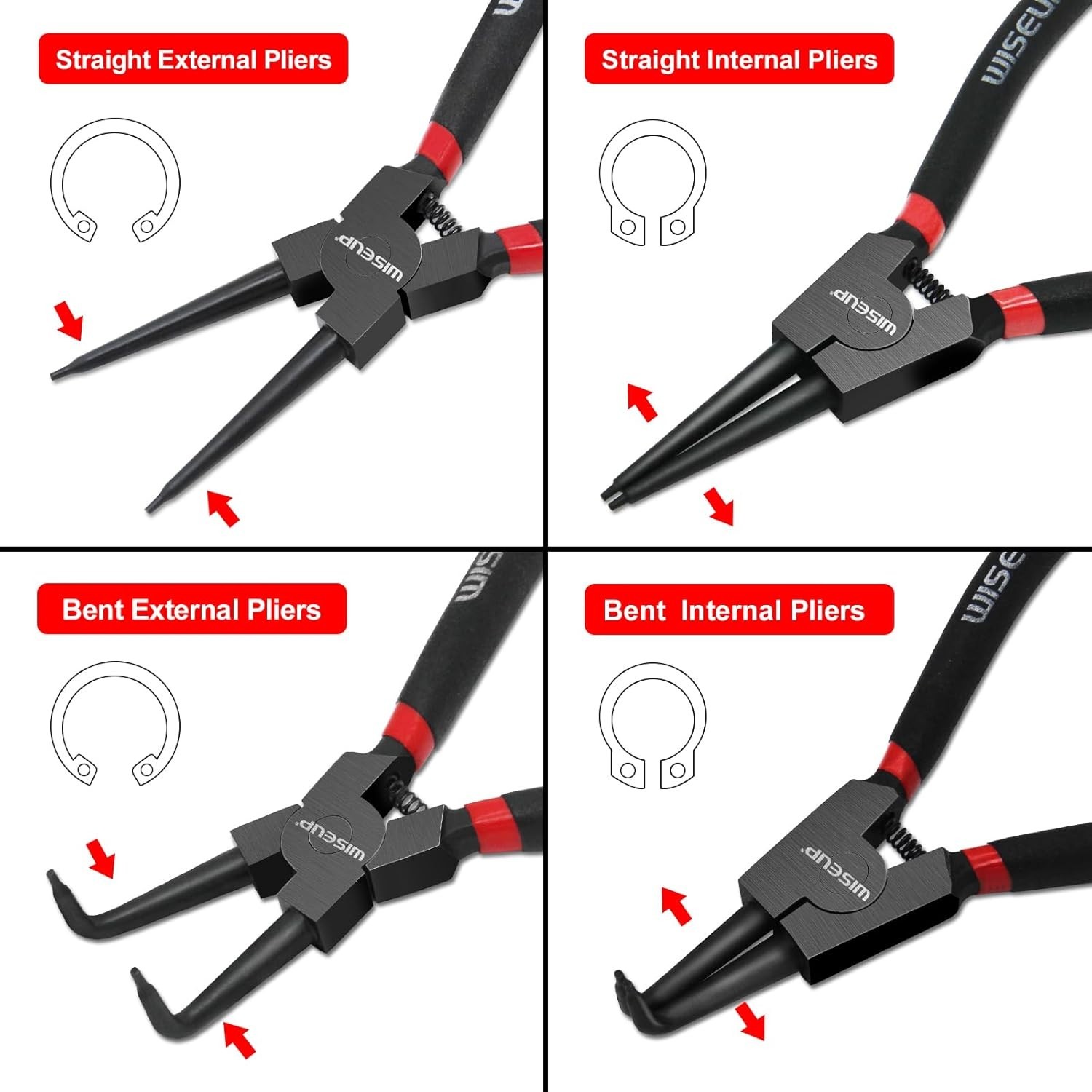 Professional 4PCS Snap Ring Pliers Set – Heavy Duty 9 Inch Carbon Steel Kit