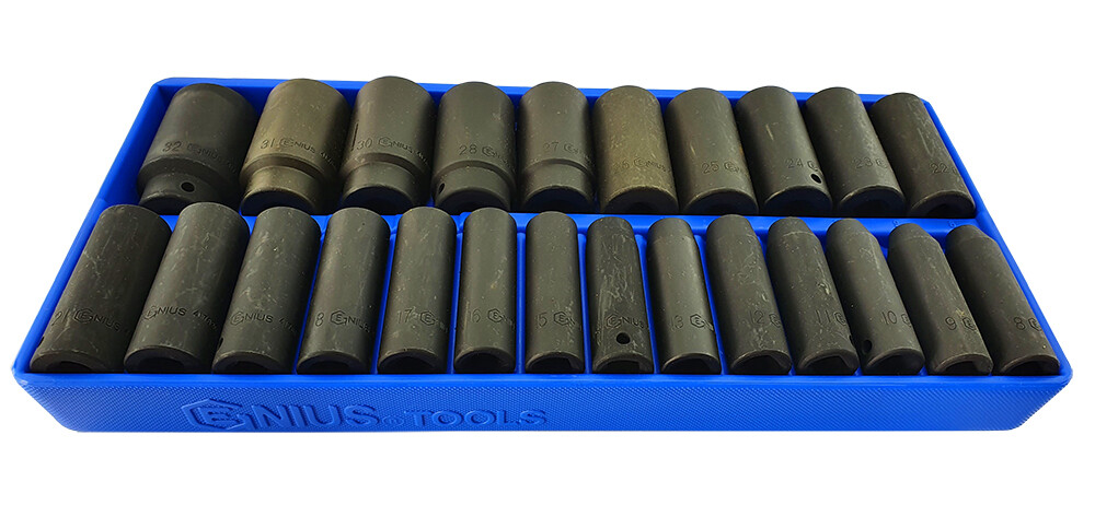 1/2″ DR. METRIC DEEP IMPACT SOCKET SET 24 PIECE GENIUS TOOLS