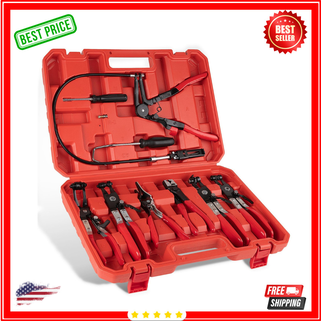 9Pc Hose Clamp Clip Remover Pliers Long Reach Kit Fuel Water Hose Tool USA