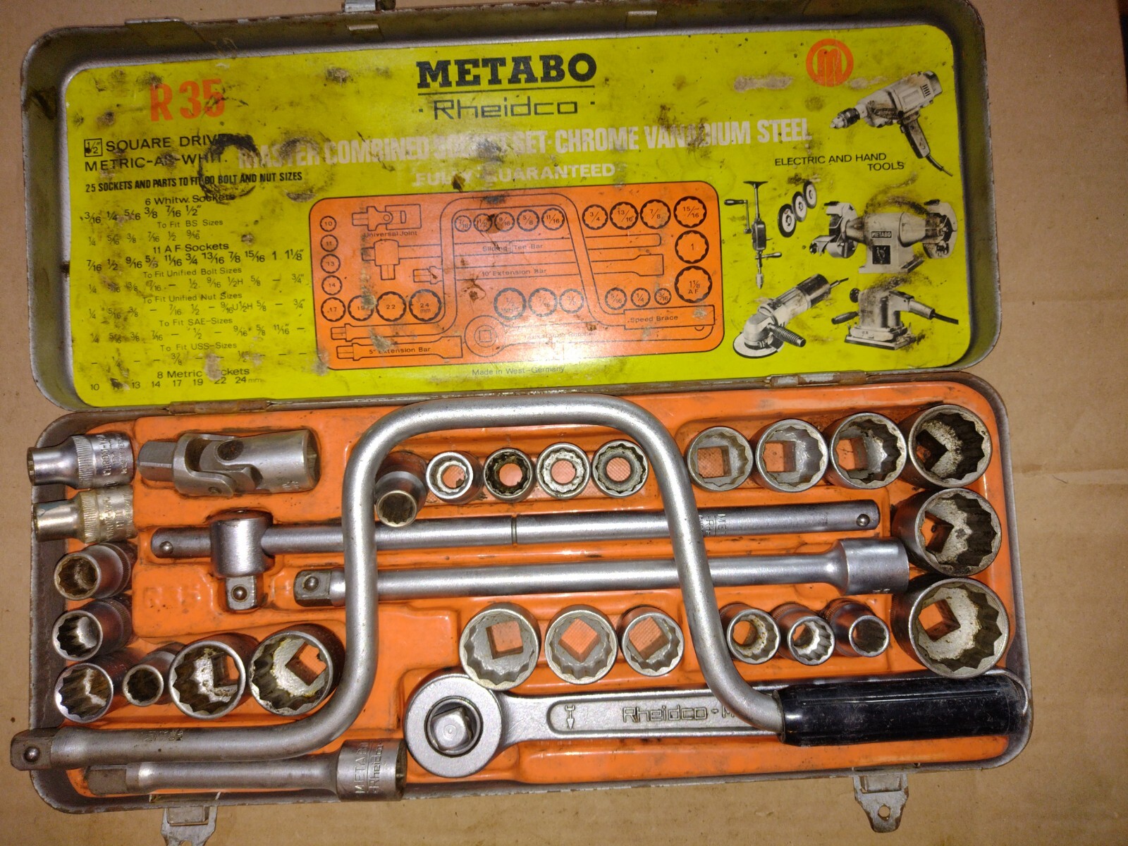 Metabo Rheidco R35 1/2″ Drive Socket Set A/F – WHIT & Metric MADE IN W-GERMANY