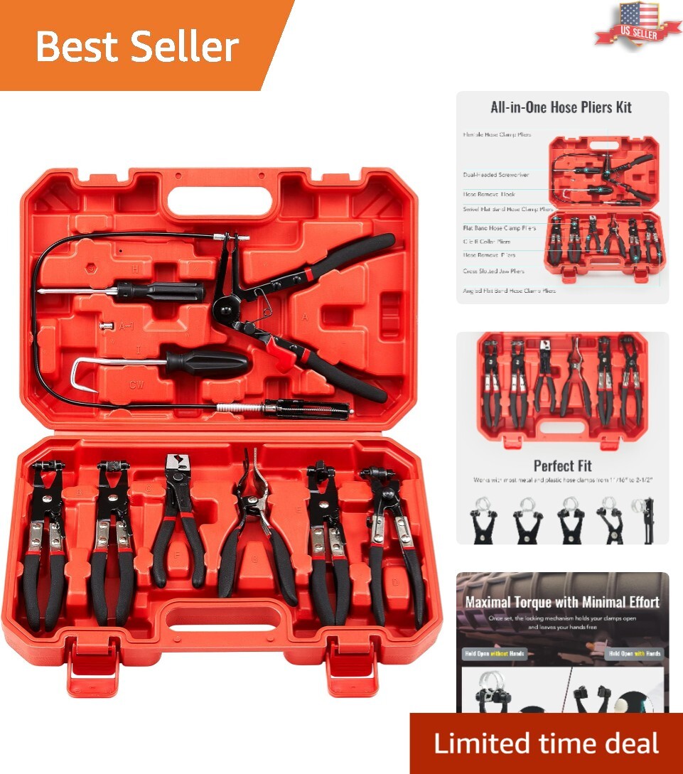 Flexible Long Reach Hose Clamp Pliers Set – Includes Clic-R & Swivel Jaw Tools